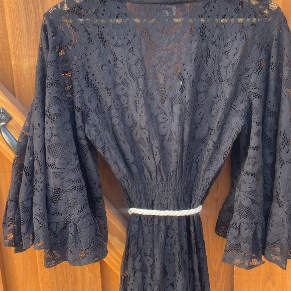Venus Black Lace Kimono Swim Coverup Maxi Dress Bell Sleeve Boho Bohemian Goth 4 - Picture 12 of 12